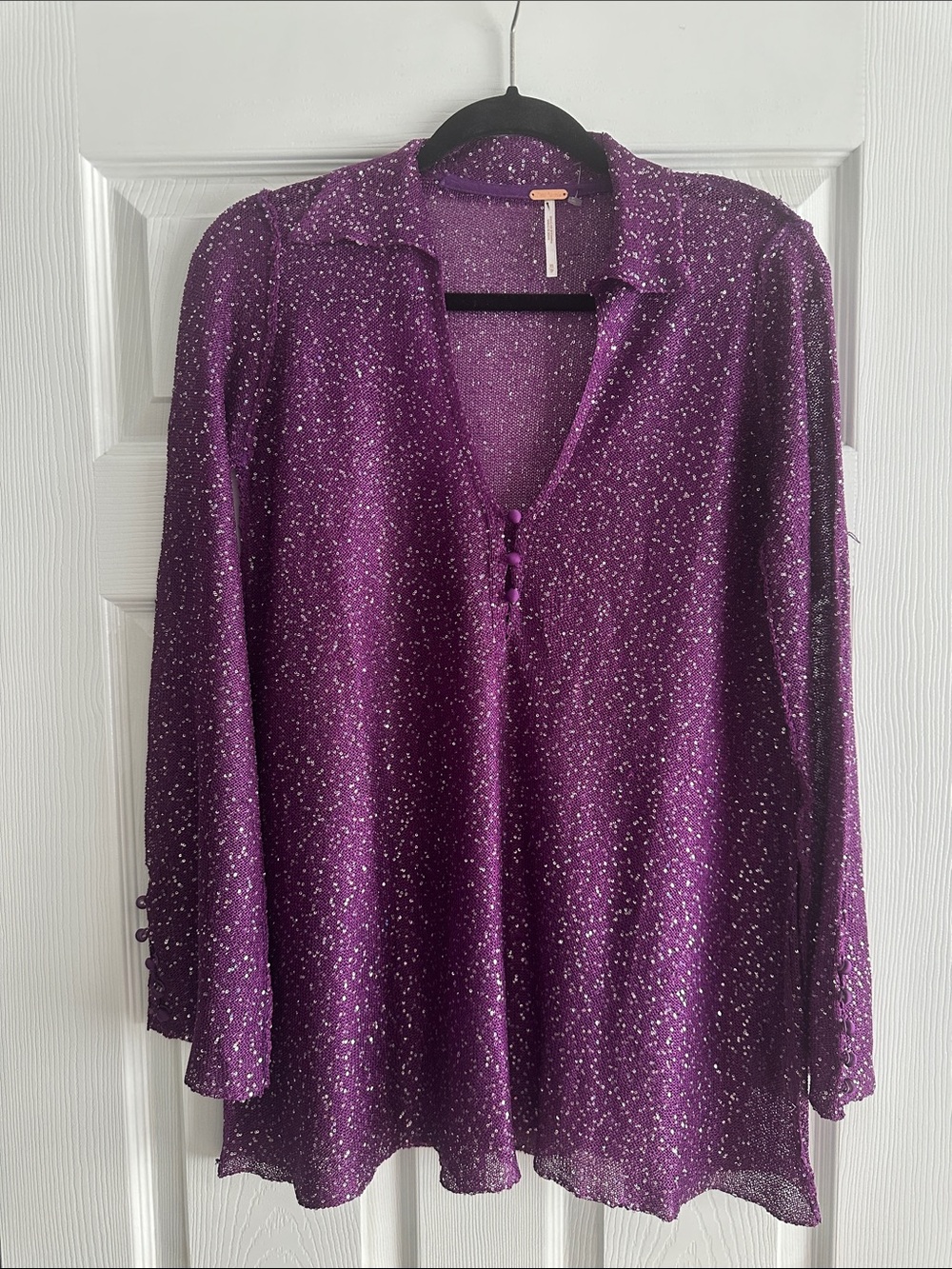 Free People Purple Glitter Long Sleeve Tunic